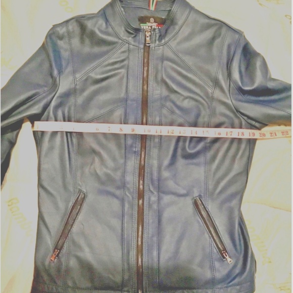 Vera Pelle Women’s Italian Blue Leather Jacket Sz L - Picture 4 of 5